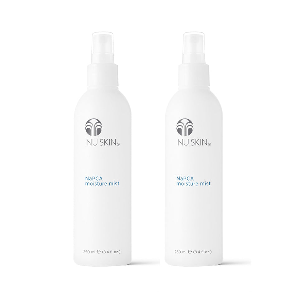Nu Skin front packaging of NaPCA Moisture Mist showing bottle and label benefit