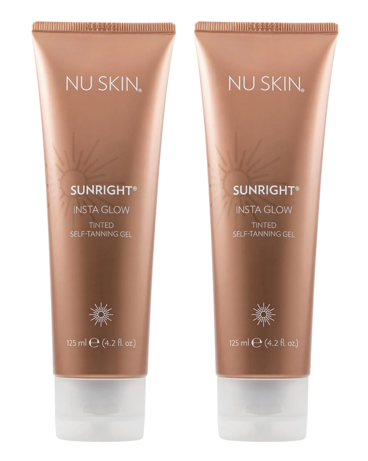 Nu Skin Sunright front packaging shows product and benefits for quick tanning