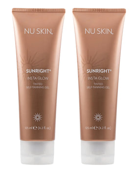 Nu Skin Sunright front packaging shows product and benefits for quick tanning