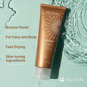 Nu Skin Sunright gel texture close-up highlighting quick-absorbing finish