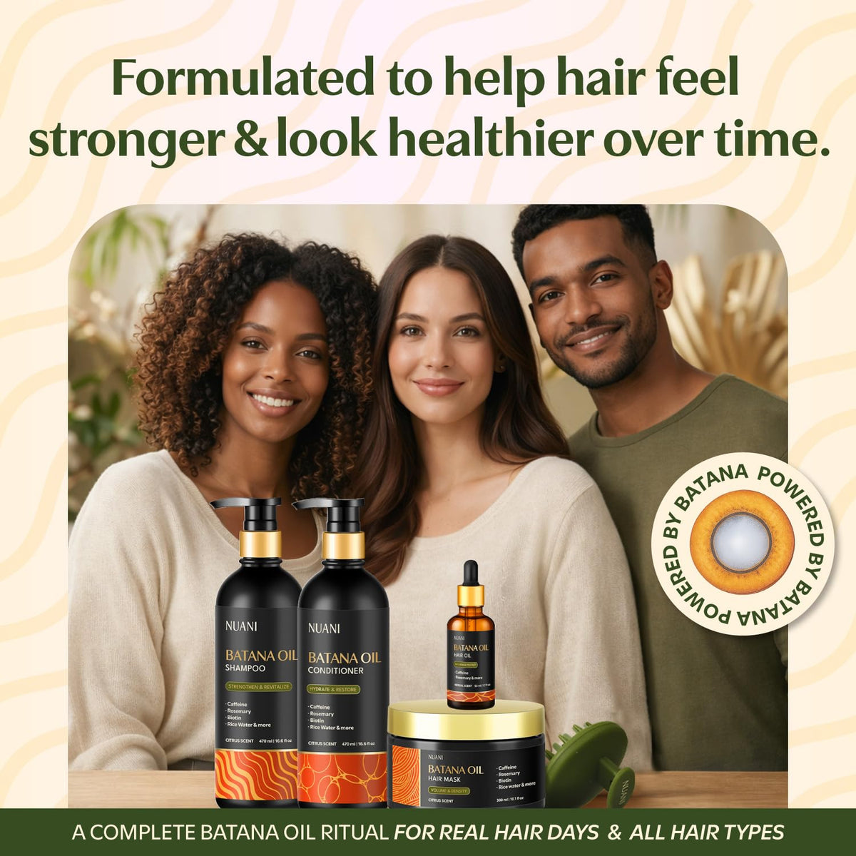 Nuani product texture close-up highlighting creamy formula for smoother, softer hair
