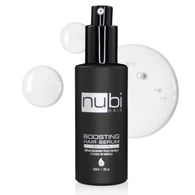 Nubi Marula serum front bottle showing sleek pump and label for easy application