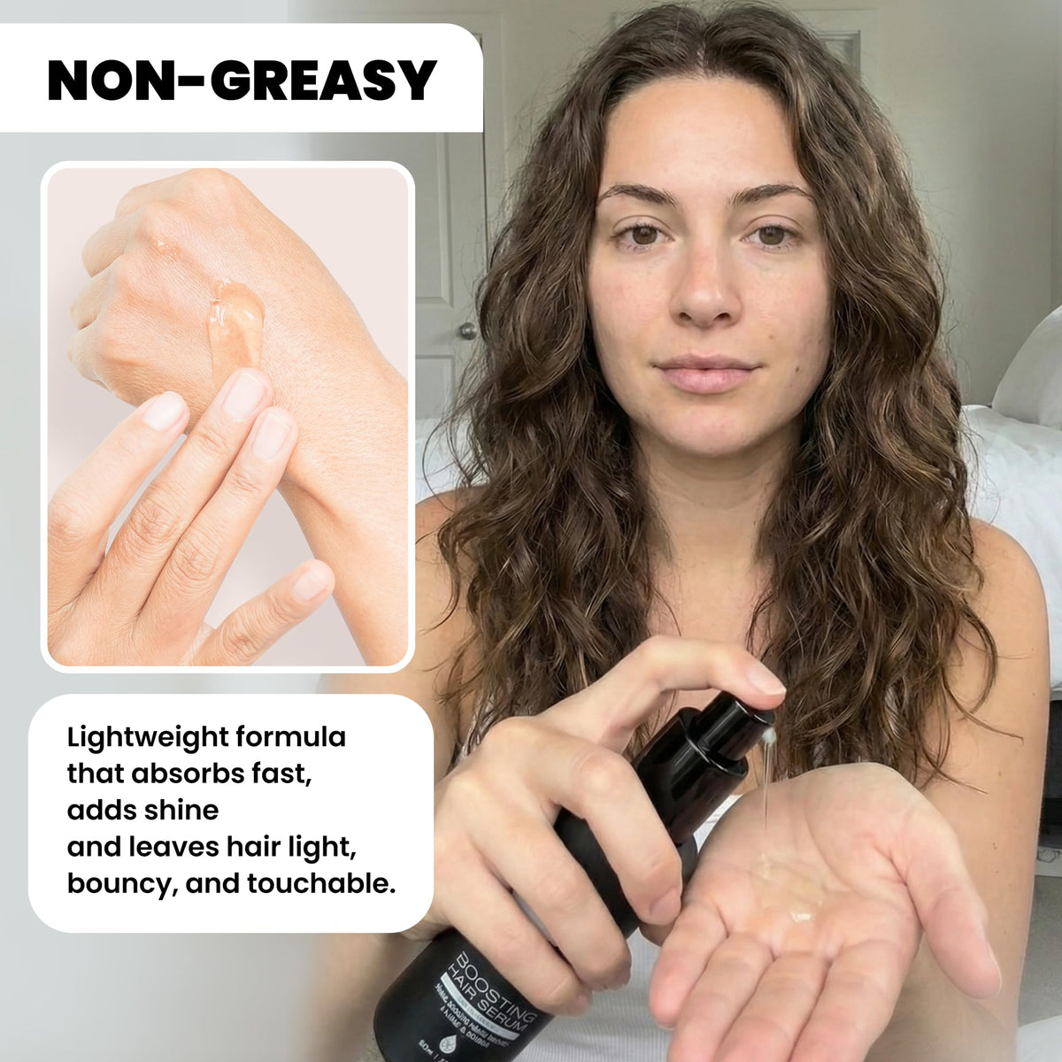 Hand holding Nubi Marula serum bottle for clear size and travel-friendly scale