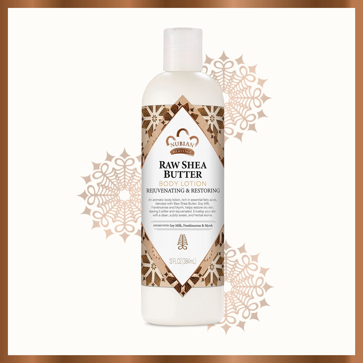 Nubian Heritage lotion in bathroom lifestyle setting illustrating daily skincare ritual