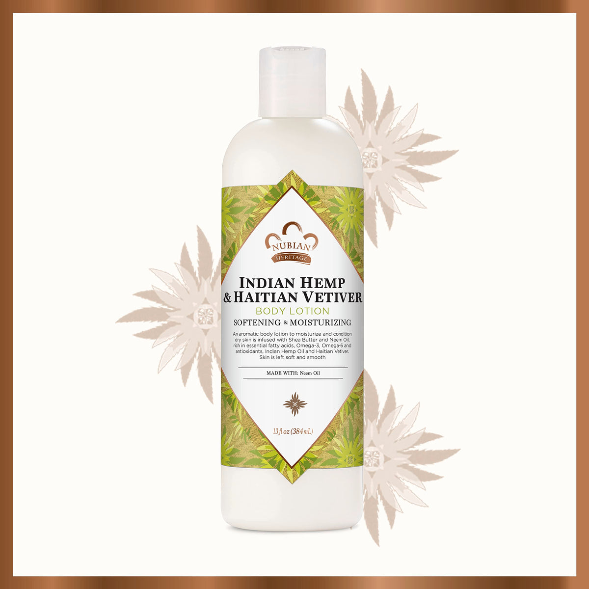 Nubian Heritage label close-up highlighting ingredients like shea and neem