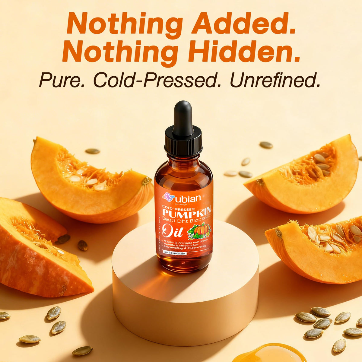 Nubian Nutrified label close-up emphasizing organic ingredients and transparency benefit