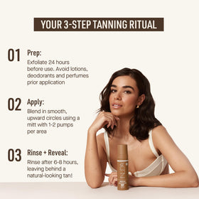 Nuda BronzeFoam label close-up highlighting niacinamide, bakuchiol, ceramides benefits