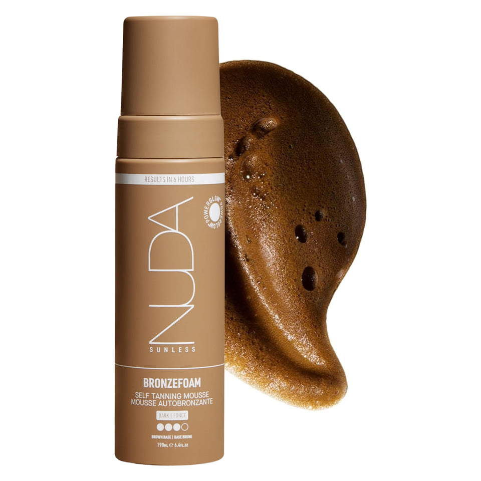 Nuda BronzeFoam front packaging showing product and net weight, clear branding and benefit