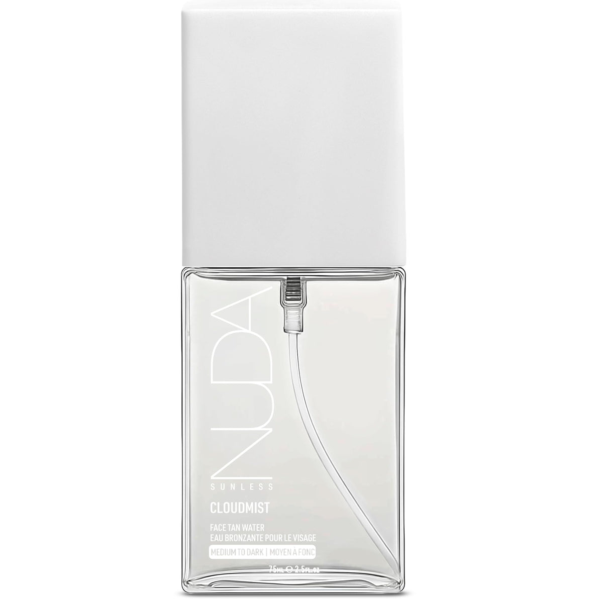 Nuda CloudMist front packaging showing bottle and label, clear compact travel size benefit