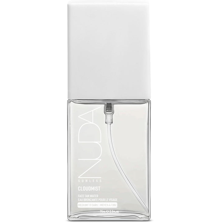 Nuda CloudMist front packaging showing bottle and label, clear compact travel size benefit