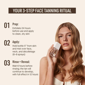 Nuda CloudMist mist being applied to face showing even application and streak-free finish benefit