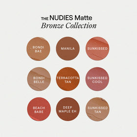 Nudestix on model lips showing muted bronze tint for coordinated look