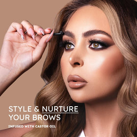 NueDerma before and after brows showing lifted feathered look and volume