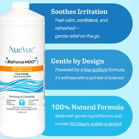 NueVue clear solution close-up highlighting texture and purity, gentle on skin