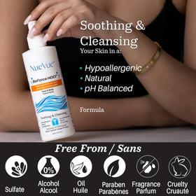 NueVue application on face illustrating soothing refresh after cleansing