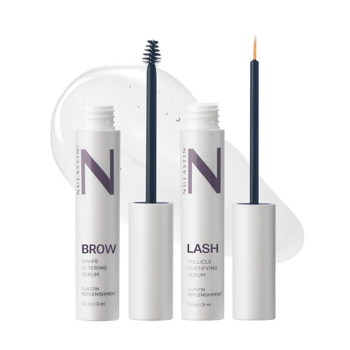 NULASTIN front packaging showing both lash and brow serums, promotes confidence