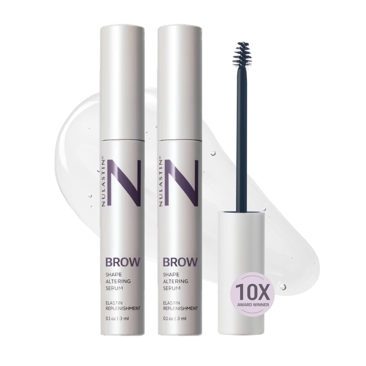 NULASTIN front packaging showing dual-count brow serum and benefits
