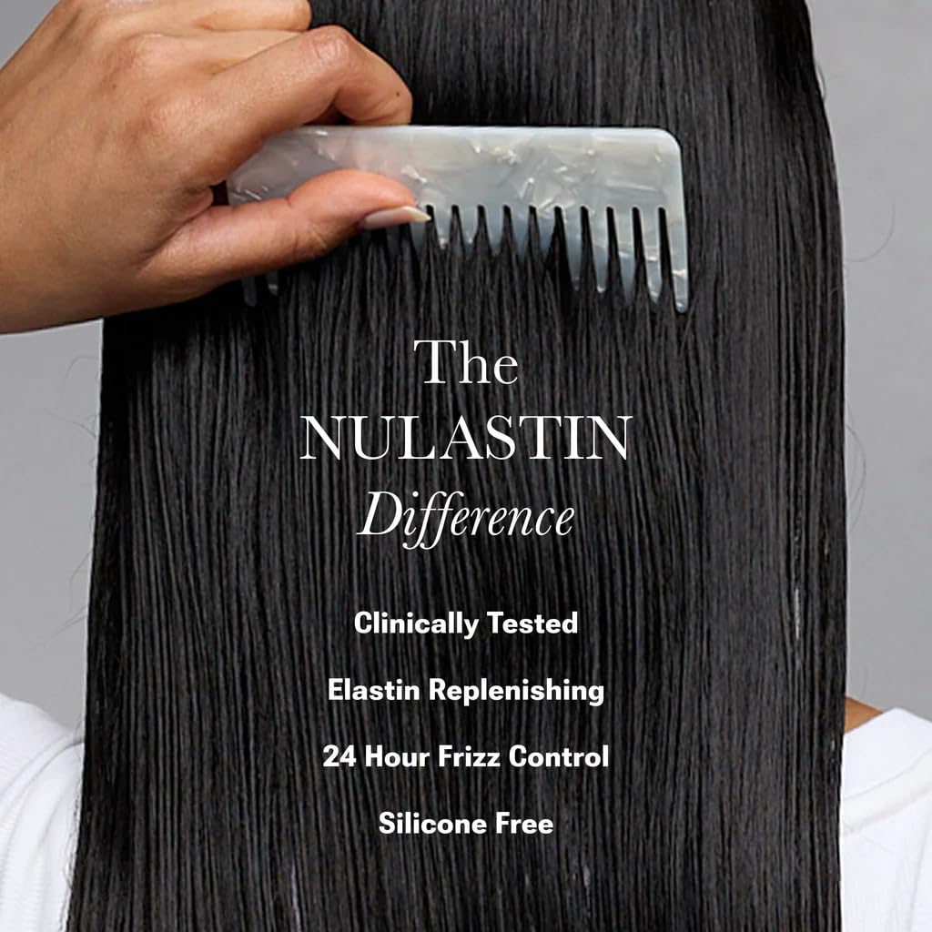 NULASTIN in bathroom setting, eases styling and frizz control
