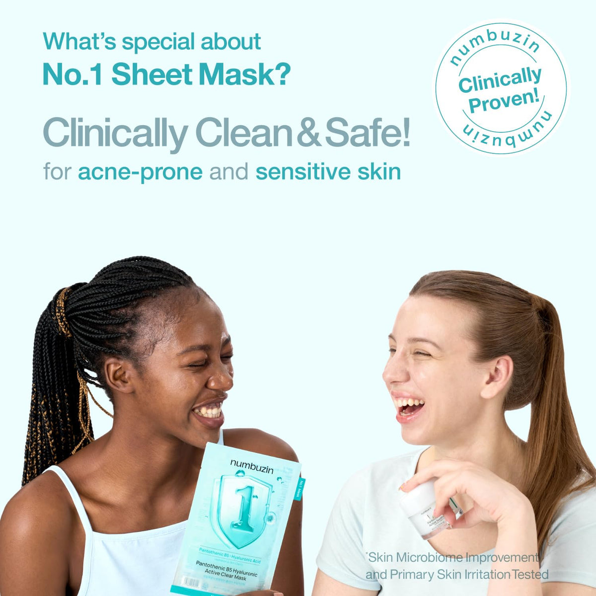 numbuzin mask applied on model demonstrating immediate calming and reduced redness