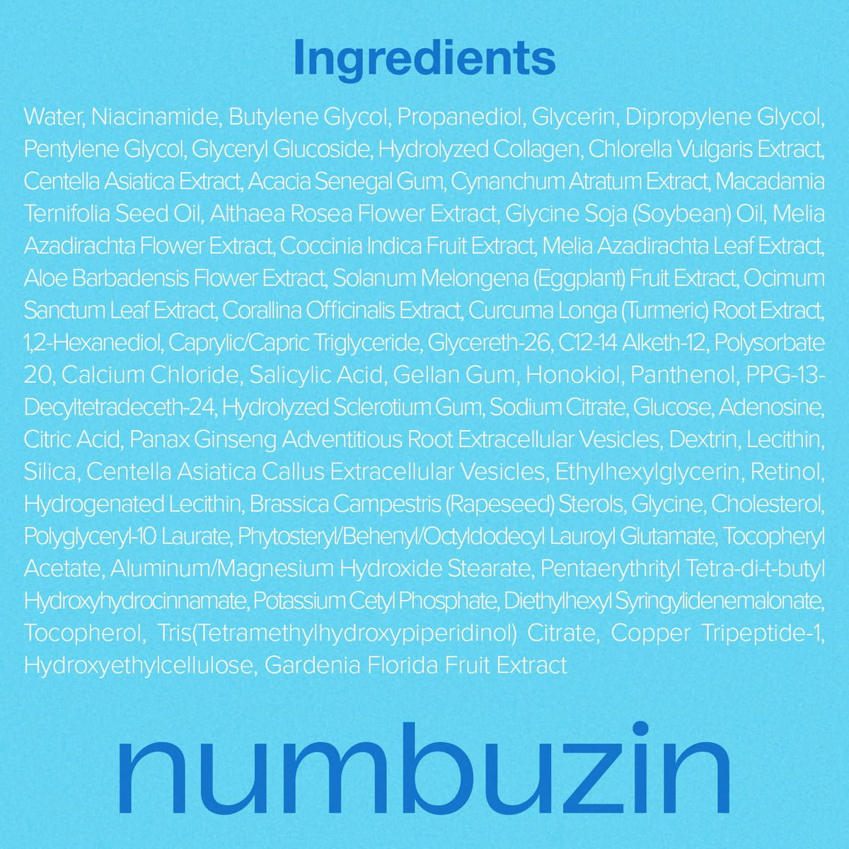 numbuzin ingredients flatlay with niacinamide and peptides indicating targeted benefits