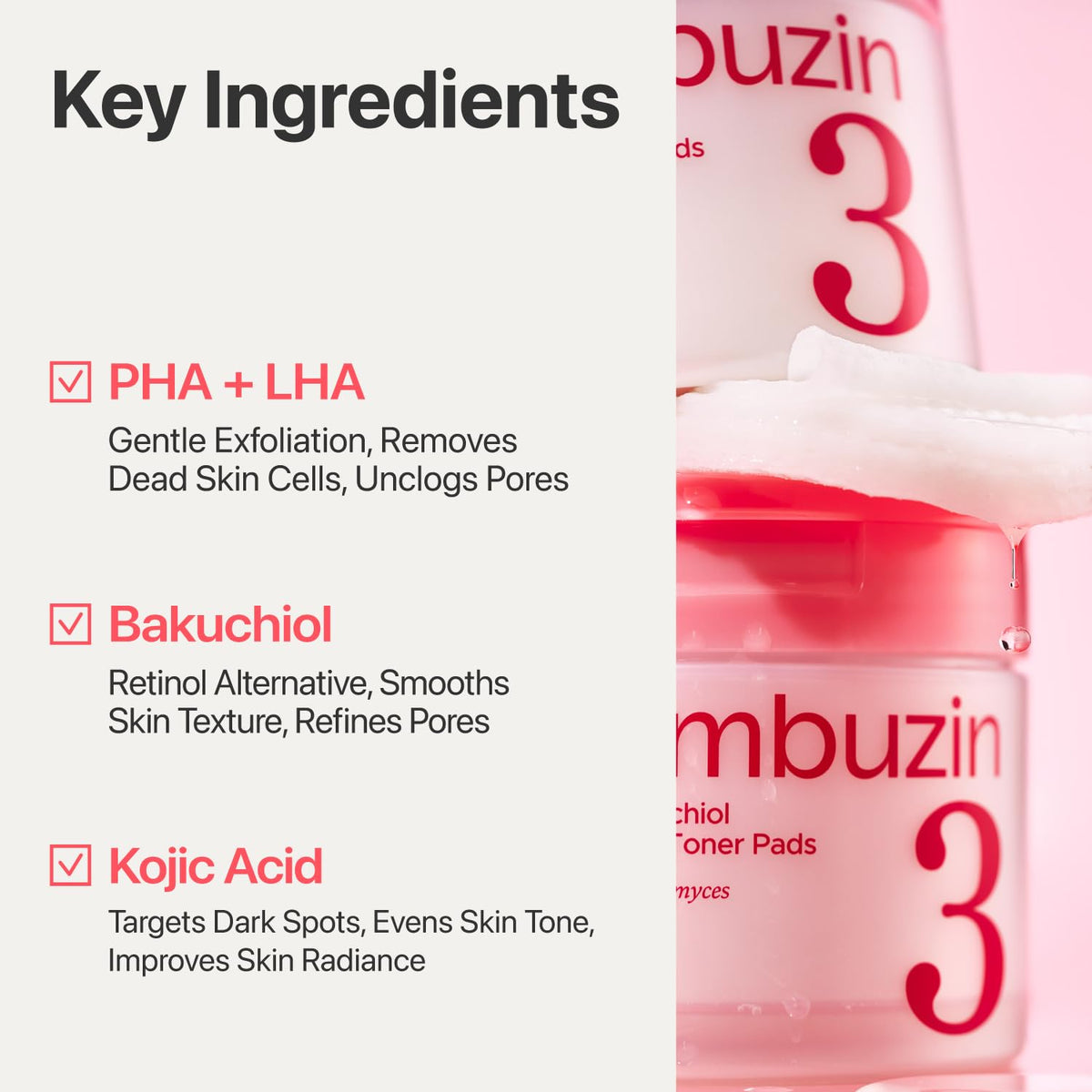 numbuzin ingredients label with bifida and bakuchiol, transparency and gentle care benefit