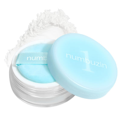 numbuzin No.1 compact open showing powder and puff, travel-friendly mattifying finish