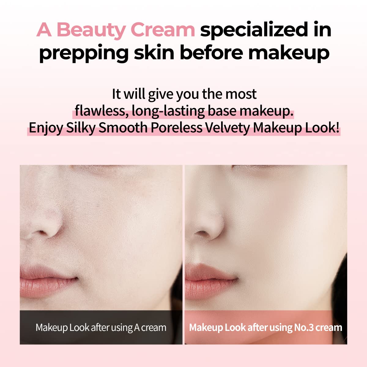 split-face before and after using numbuzin showing reduced visible pores