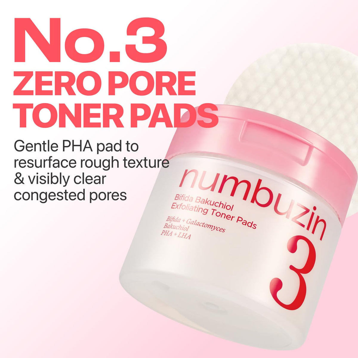 numbuzin open jar with stacked pads, convenient ready-to-use skincare benefit