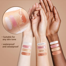 NUNUDA model holding palette in lifestyle setting for polished full-face convenience benefit