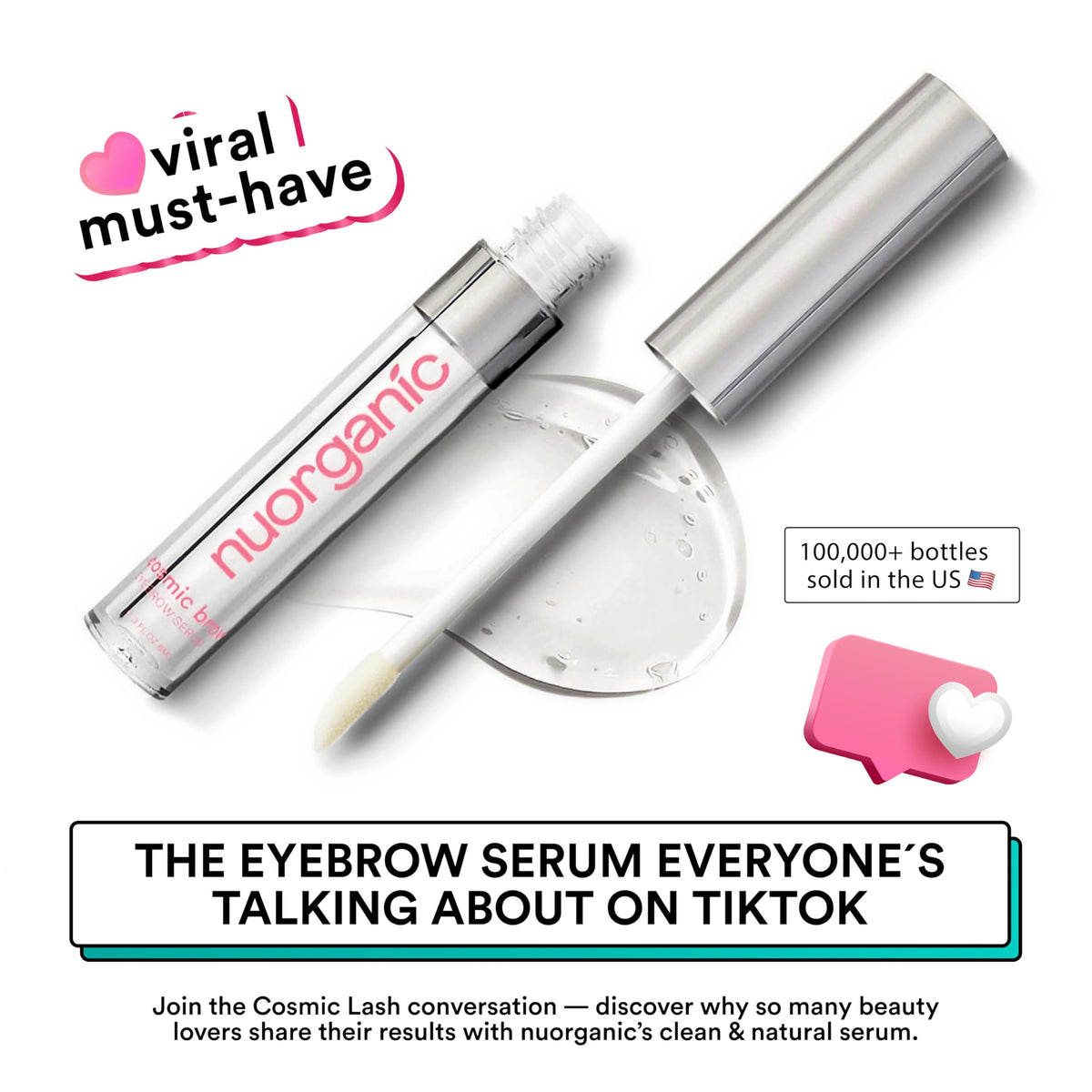 NuOrganic Cosmic Brow applicator brush close-up for precise nightly use