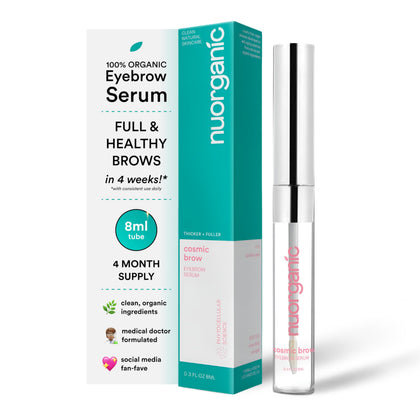 NuOrganic Cosmic Brow front packaging showing XL bottle and benefits