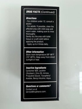 Nupharmco emu oil droplet close-up showing moisturizing skin benefit