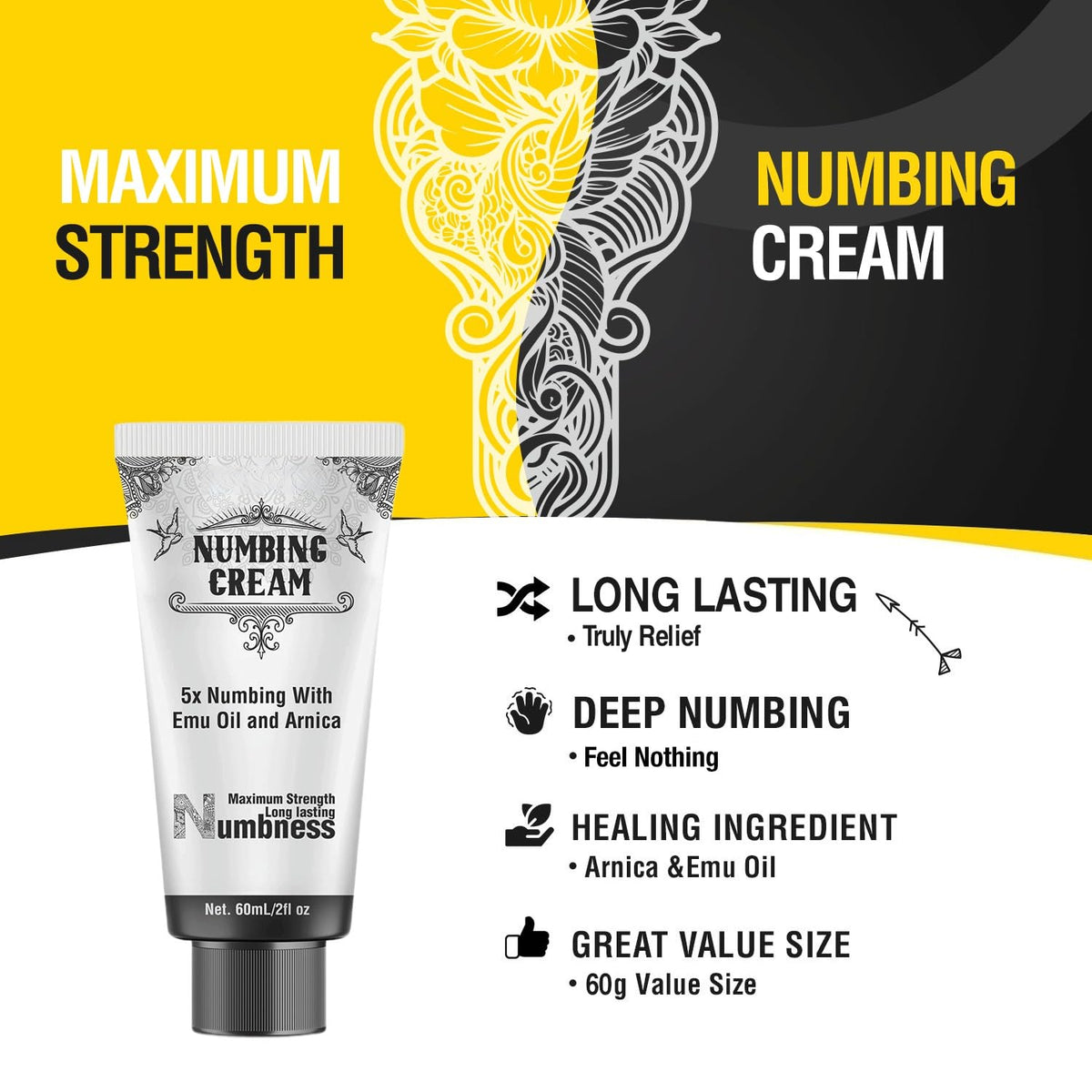 Nupharmco tube close-up label highlighting active lidocaine and benefits