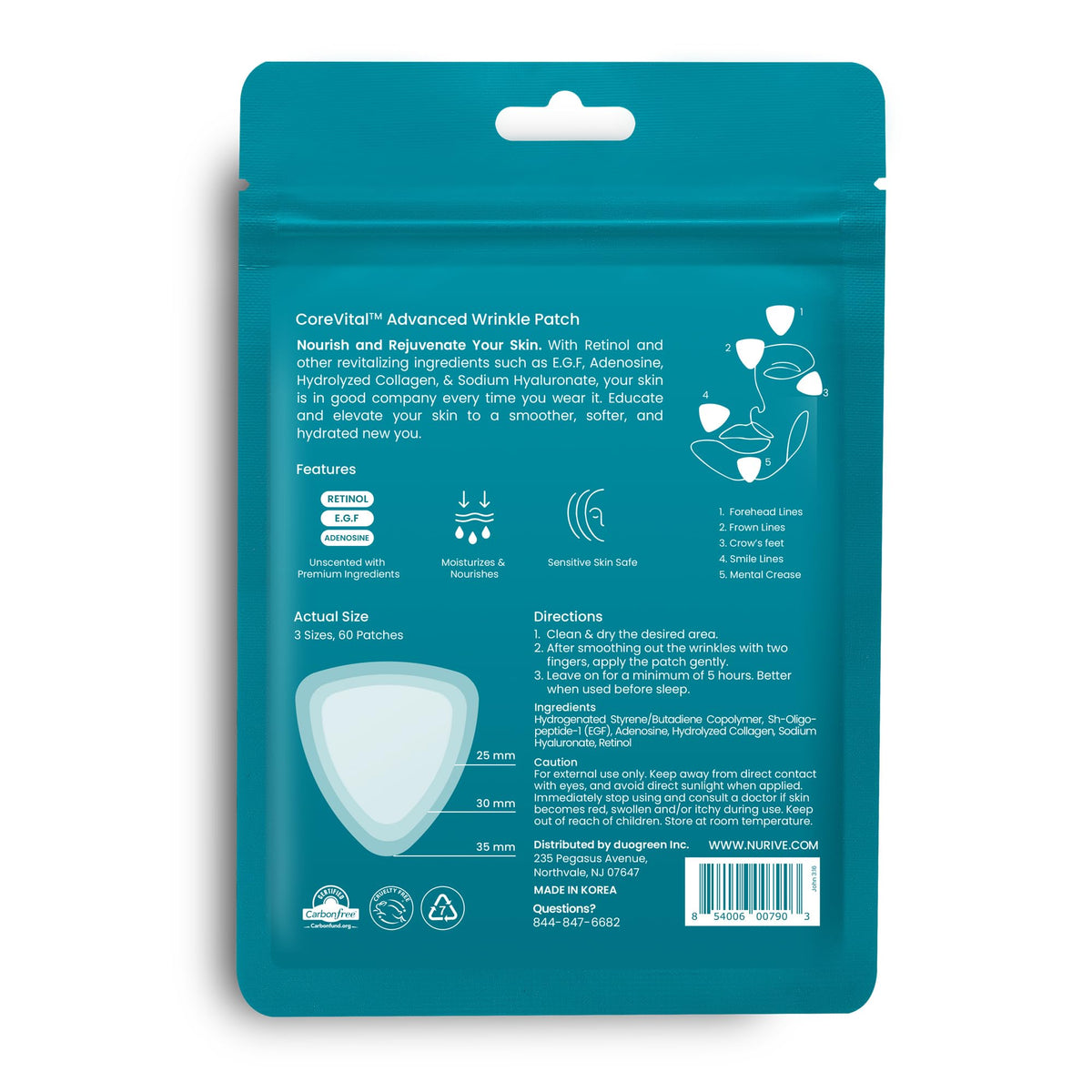 NURIVE resealable pouch storing patches to preserve adhesion and hygiene