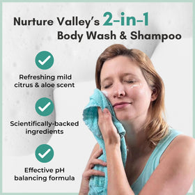 Nurture Valley foam massaged into hair for no-rinse refresh