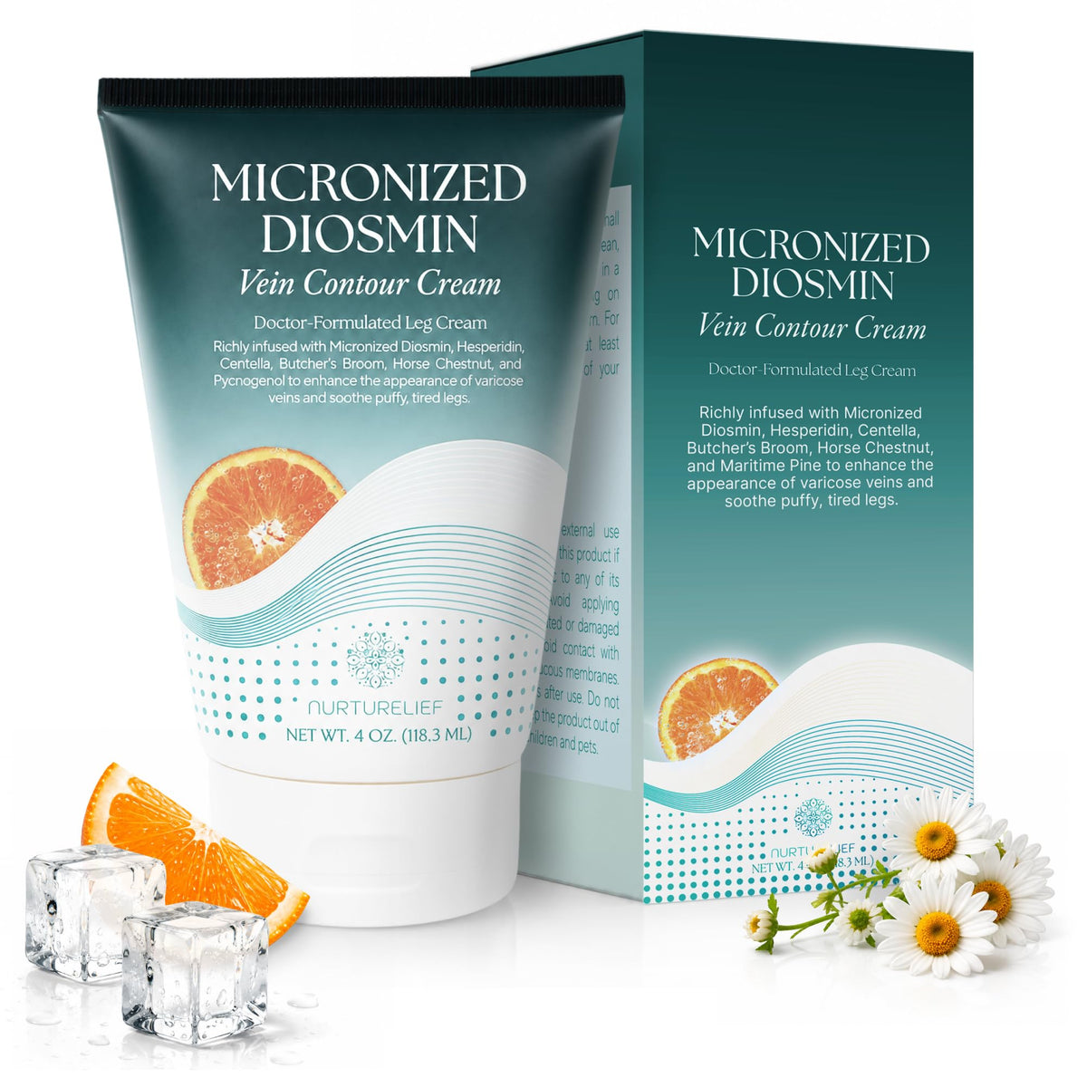 nurturelief front packaging showing cooling contour cream, convenient daily use