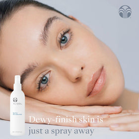 Nu Skin spray nozzle close-up demonstrating fine mist that evenly distributes hydration