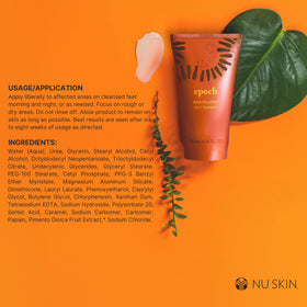 Nu Skin Epoch Sole Solution cream texture on fingertip showing smooth absorption