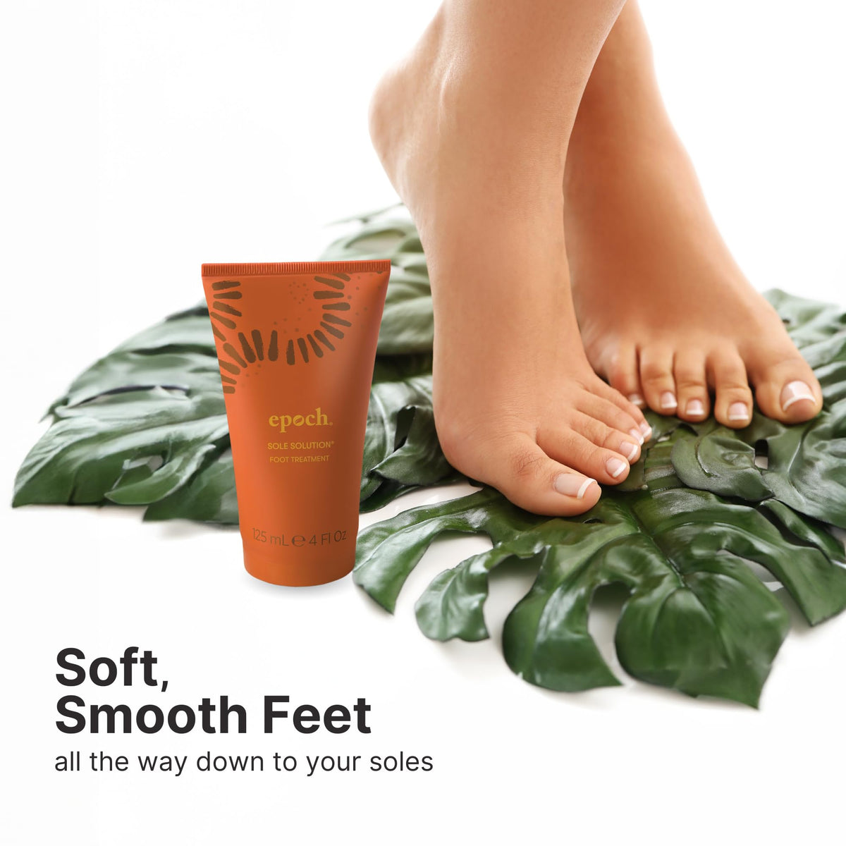 Nu Skin Epoch Sole Solution next to hand for scale showing compact 4 oz convenience