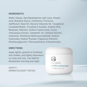 Nu Skin NaPCA Moisturizer applied on hand illustrating quick absorption benefit