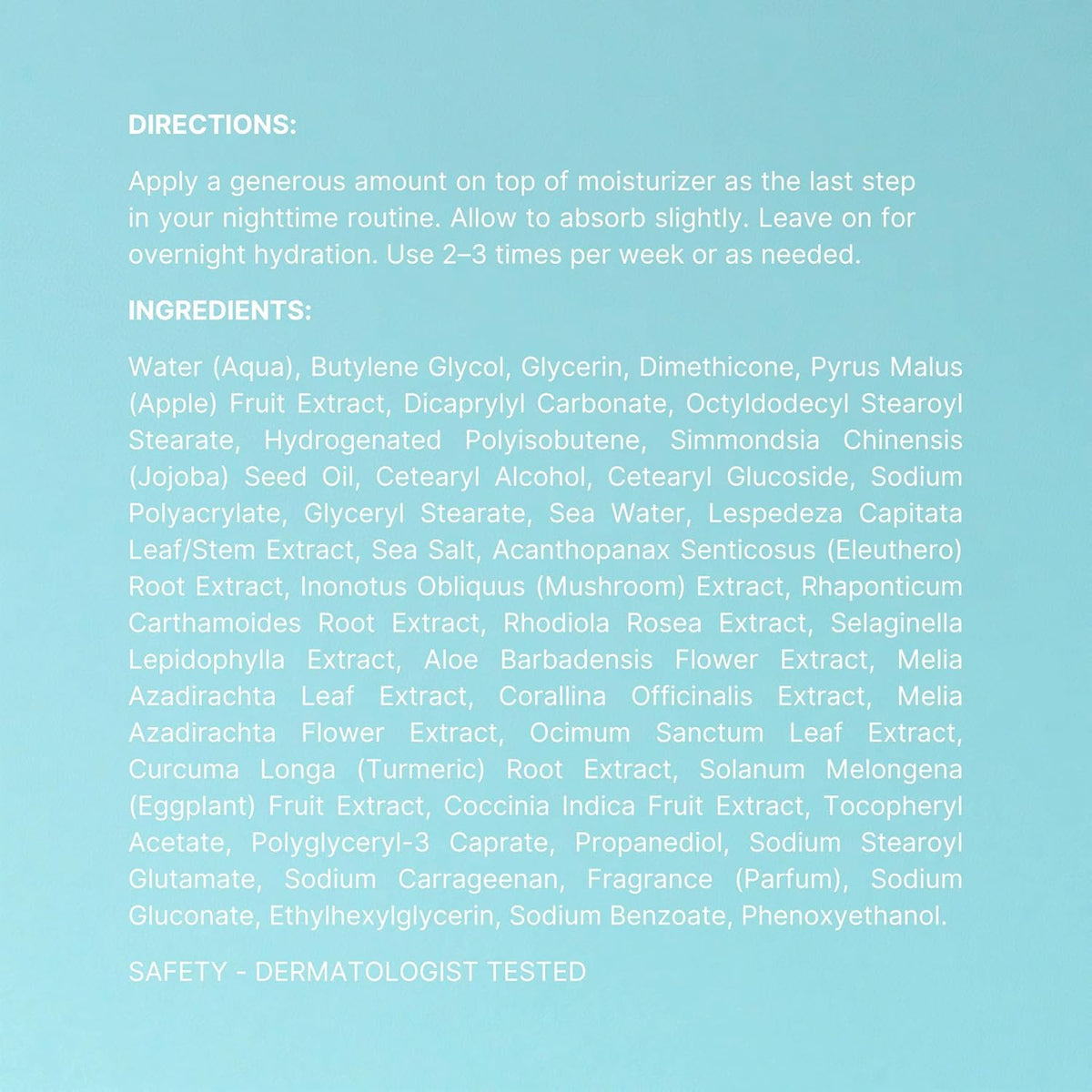 Nu Skin pillow glow label ingredients closeup revealing bioadaptive botanical blend