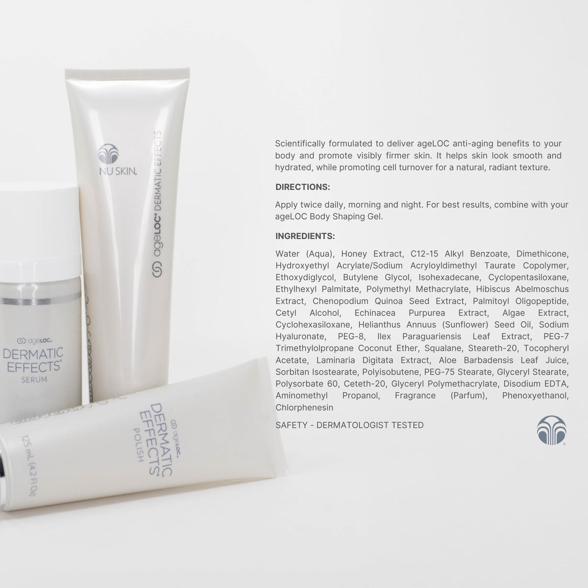 Nu Skin close-up of lotion texture highlighting smooth absorbent finish and lightweight feel