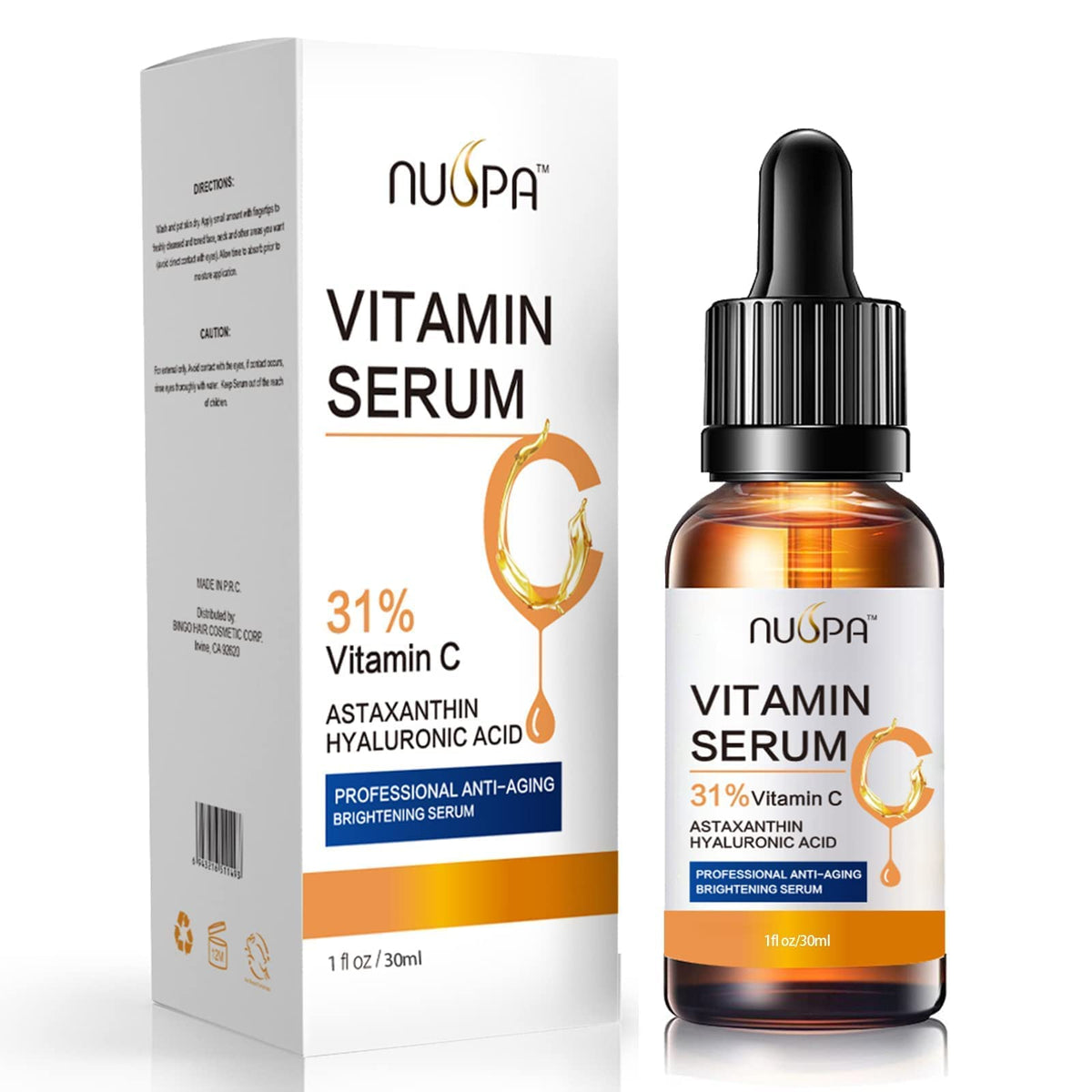 NUSPA front bottle showing packaging and clear product branding benefits brightening