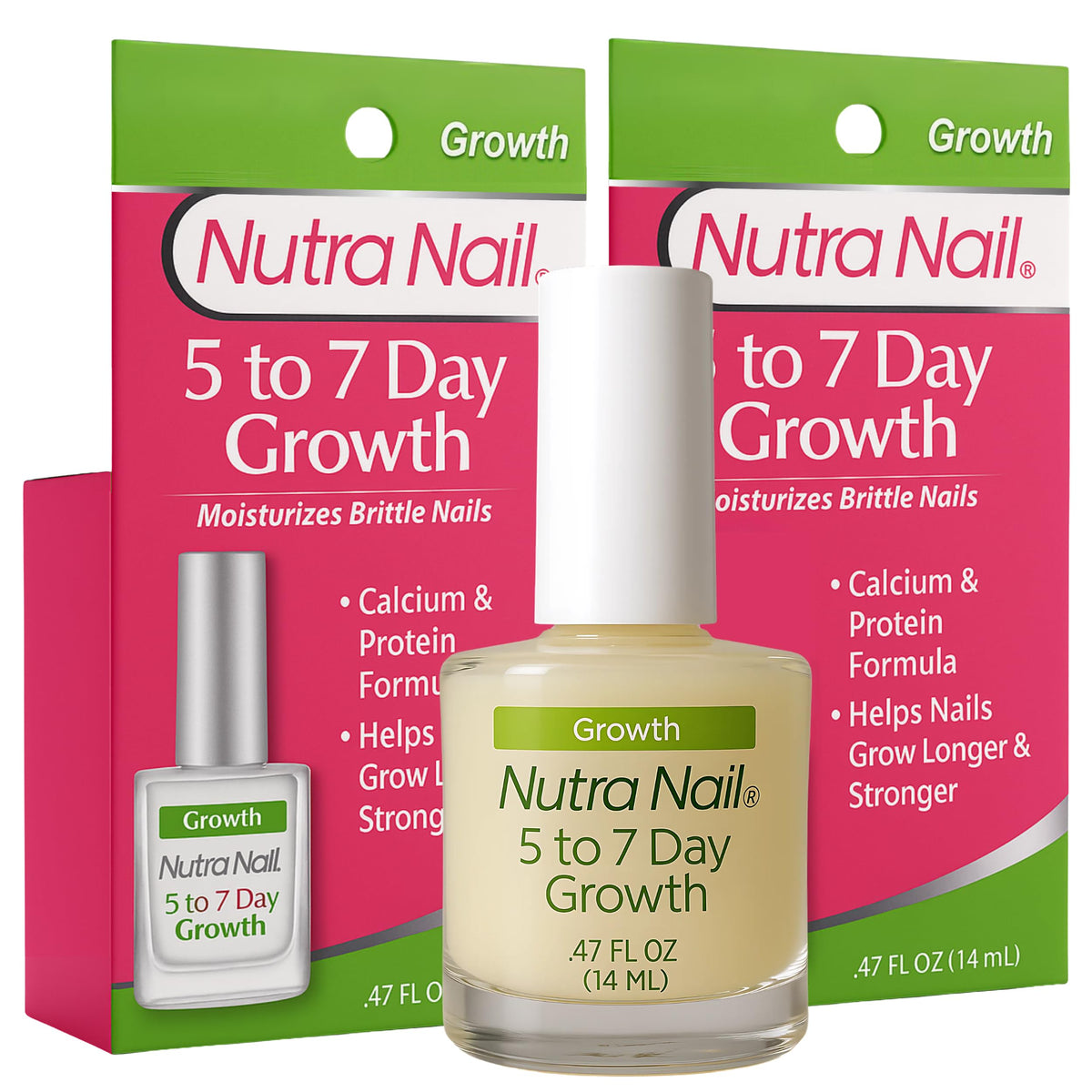 Nutra Nail front packaging showing two repair serum bottles and benefits