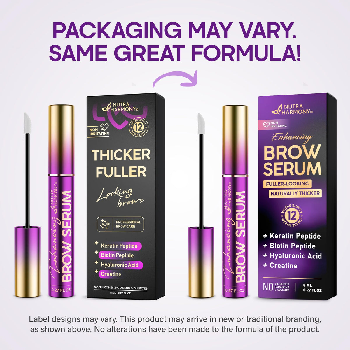 NUTRAHARMONY applying serum to brows in bathroom illustrating easy daily use benefit