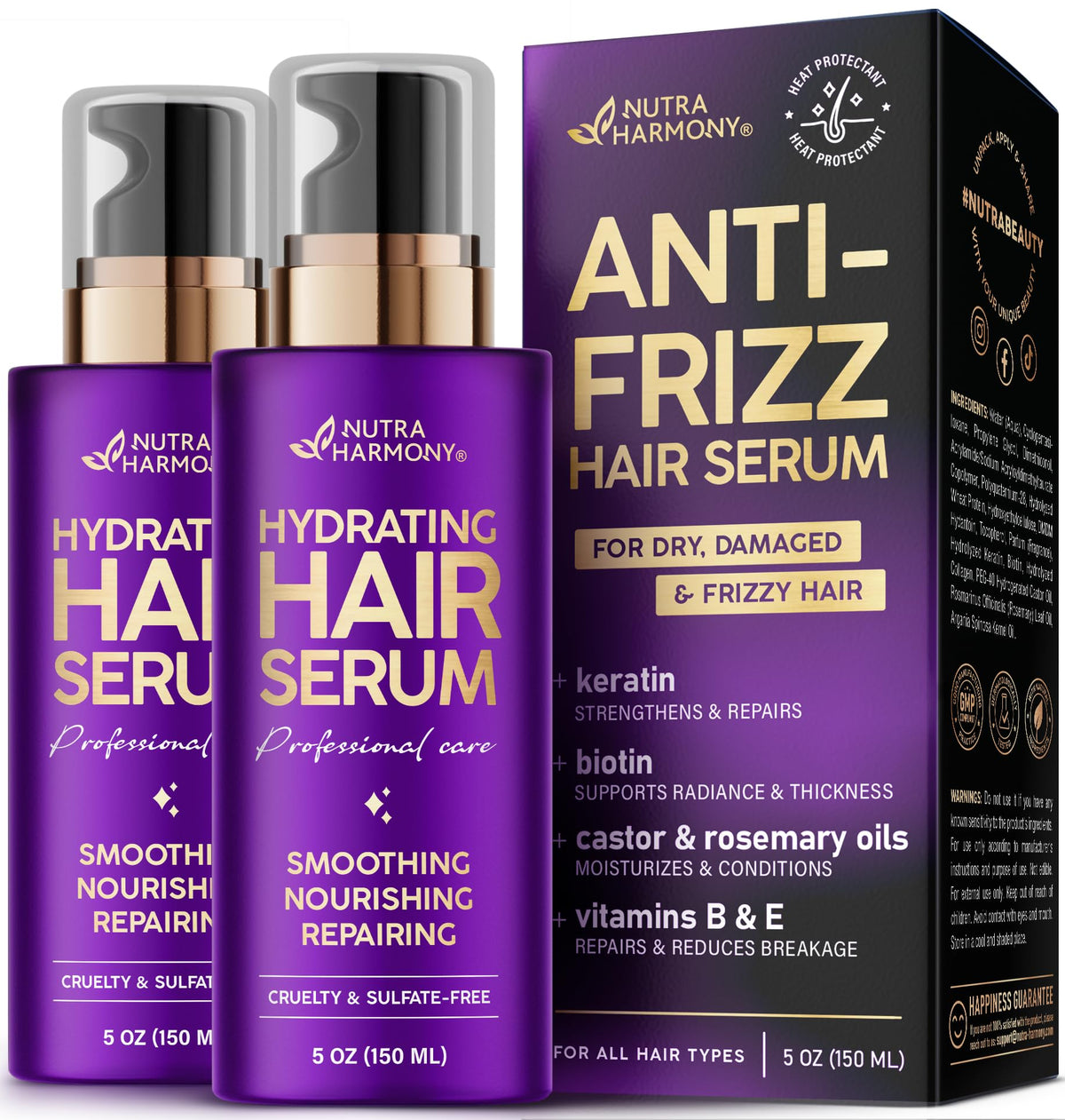 NUTRAHARMONY front packaging showing serum bottles and benefits