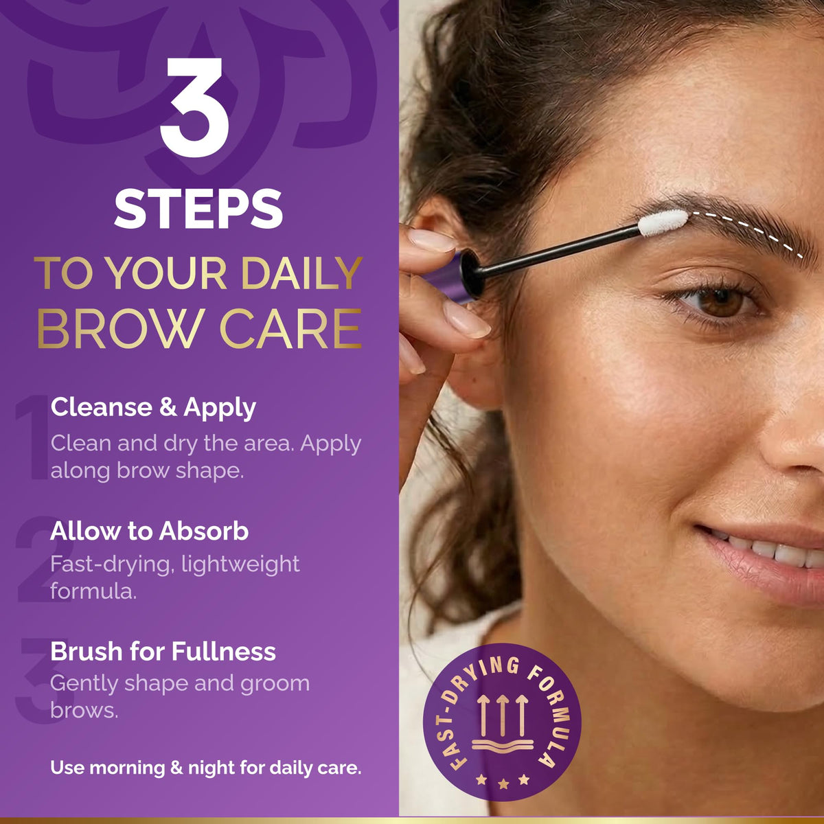 NUTRAHARMONY lifestyle model with defined brows showing polished, natural look benefit