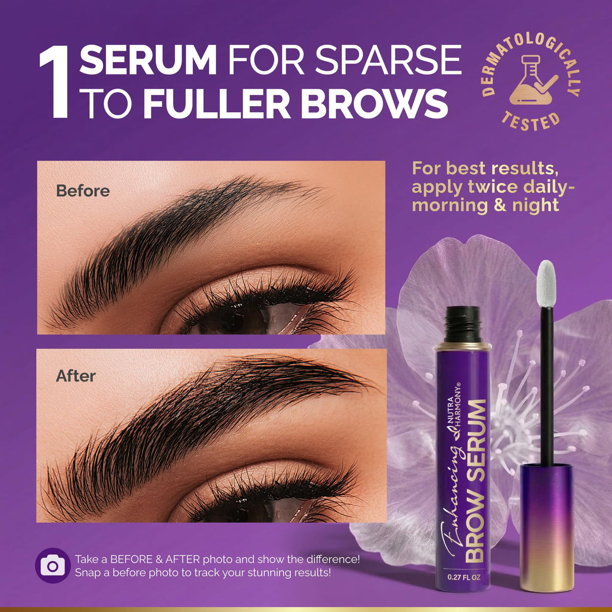 NUTRAHARMONY applicator detail demonstrating precise brow application benefit