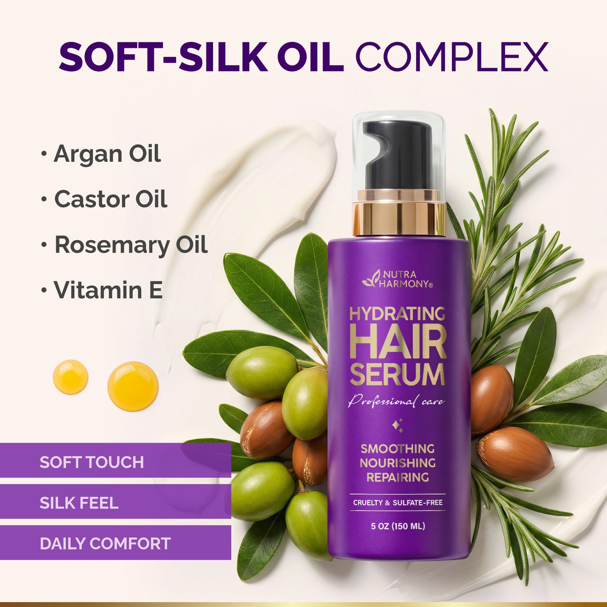 nutraharmony applying serum to damp hair for detangling and smoothness