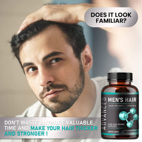 NutraPro bottle pictured with beard grooming items representing beard and hair support